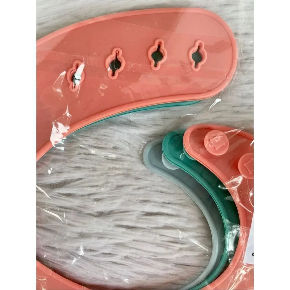 Silicone Bib Set - Teal, Coral, and Gray NWT